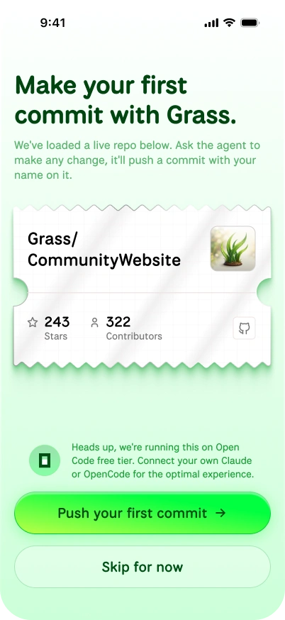 The onboarding screen as designed